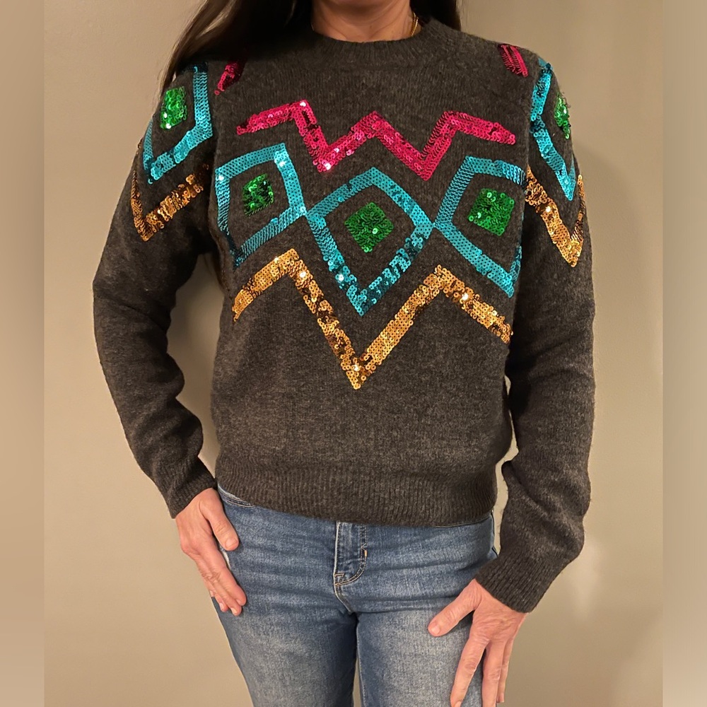 NWT Colorful Geometric Sequin Sweater - Picture 9 of 9